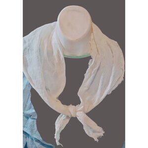 White Cotton Gauze Colonial Style Scarf Raw Edge Festival  Costume Cosplay
